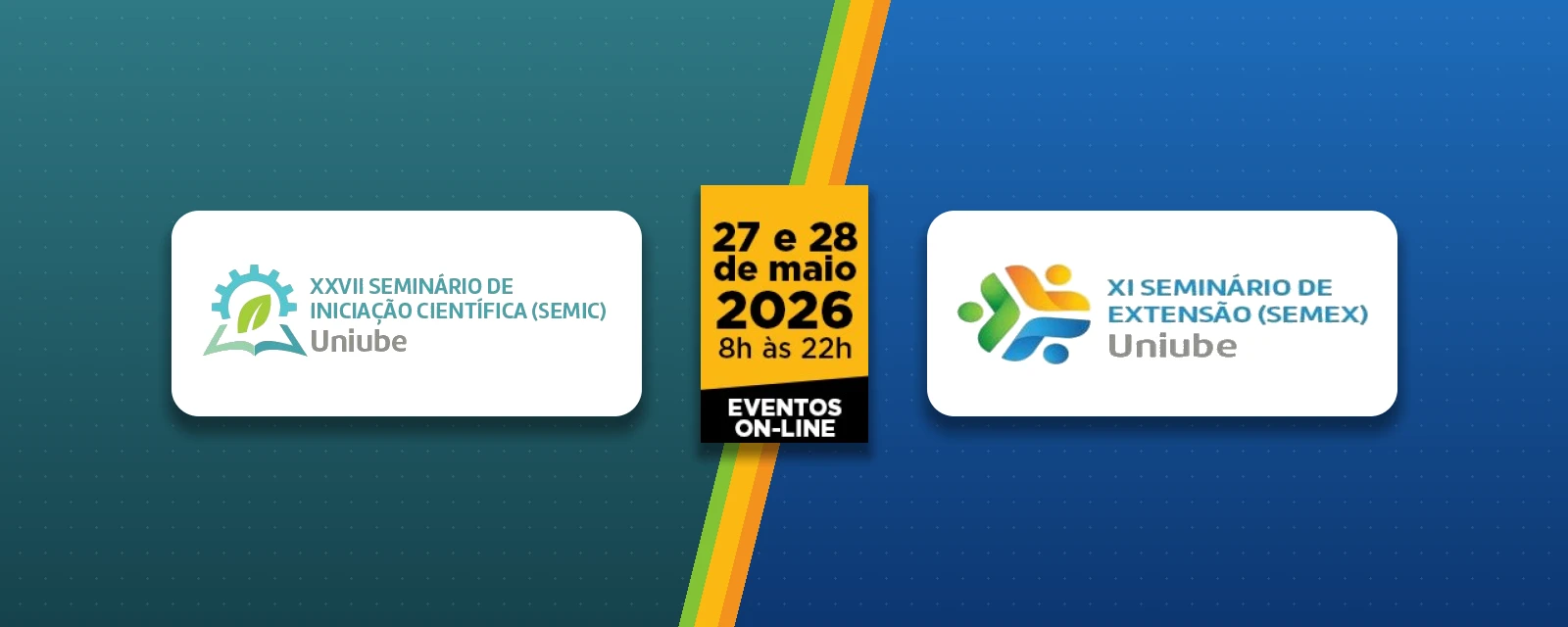 XXVII Seminário de Iniciação Científica (SEMIC) e XI Seminário de Extensão (SEMEX) da Uniube. 27 e 28 de maio de 2026, das 8h às 22h, eventos on-line.